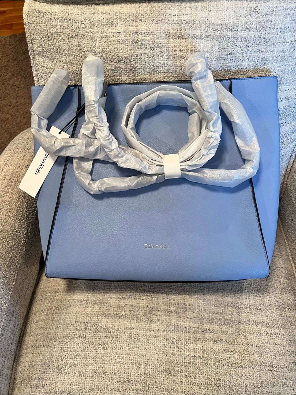 Calvin Klein Vegan Pebbled Leather Reyna North/South Tote ~ Periwinkle Blue
